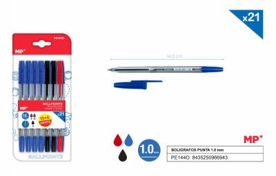 [8435250966943] PENNE SFERA 1.0MM 21PZ 3*R/6*N/12*B