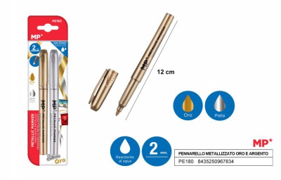 [8435250967834] PENNARELLO METAL PUNTA TONDA 2.0MM 2PZ ORO+ARG