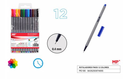 [8435250974955] PENNARELLO PUNTA FINE 0.4MM 12 COLORI