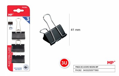 [8435250977963] CLIP FERMACARTE IN ACCIAIO 41MM 3PZ NERO