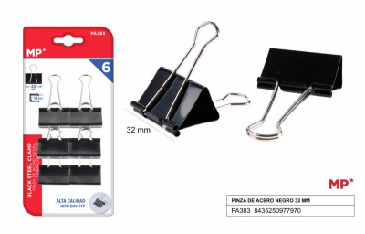 [8435250977970] CLIP FERMACARTE IN ACCIAIO 32MM 6PZ NERO