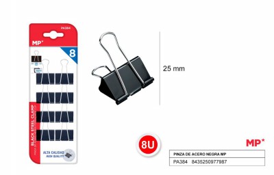 [8435250977987] CLIP FERMACARTE IN ACCIAIO 25MM 8PZ NERO