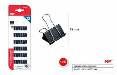 [8435250977994] CLIP FERMACARTE IN ACCIAIO 19MM 12PZ NERO