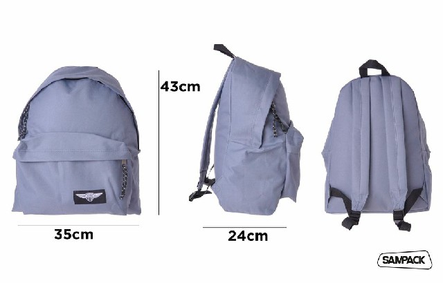 [8435250979301] SAMPACK ZAINO 2ZIP 43X35X24CM GRIGIO+DETT. NERO