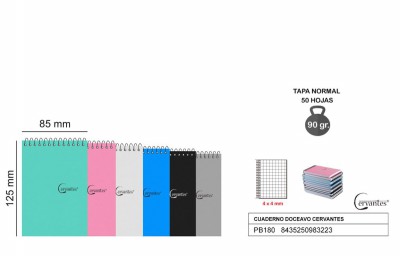[8435250983223] CERVANTES BLOCCO NOTE SPIRALATO COP. PP 12° 50F 90