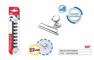 [8435250983384] MOLLE FERMACARTE ACCIAIO 22MM 8PZ CROMATE
