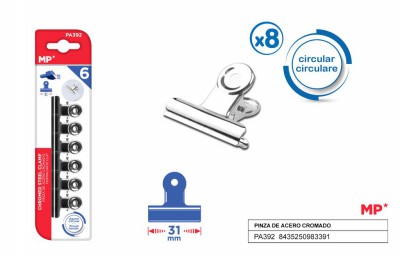 [8435250983391] MOLLE FERMACARTE ACCIAIO 31MM 6PZ CROMATE