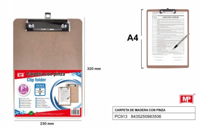 [8435250983506] PORTABLOCCO IN LEGNO CON MOLLA A GANCIO A4