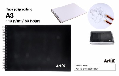 [8435250986361] ARTIX BLOCCO DISEGNO COP. PP NERO A3 70F 110G LISC