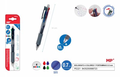 [8435250988723] PENNA SFERA PORTAMINE C/GOMMA QUADRICOLOR 0.7MM