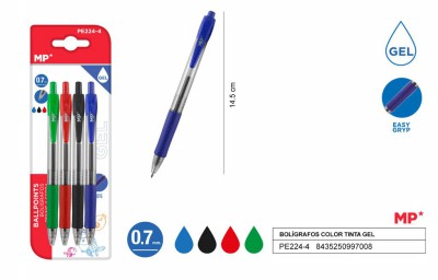 [8435250997008] PENNA GEL A SCATTO 0.7MM 4PZ B/N/R/V