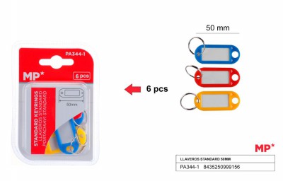[8435250999156] PORTACHIAVI CON TARGHETTA 50MM 6PZ COL. ASS.