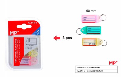 [8435250999170] PORTACHIAVI CON TARGHETTA 50MM 6PZ COL. ASS. TR