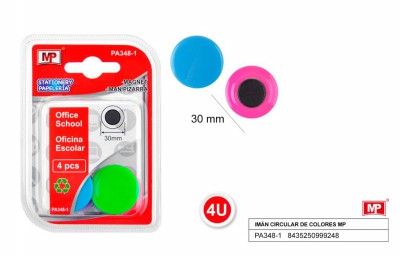 [8435250999262] MAGNETI ROTONDI 30MM 4PZ COL. ASS. FLUO