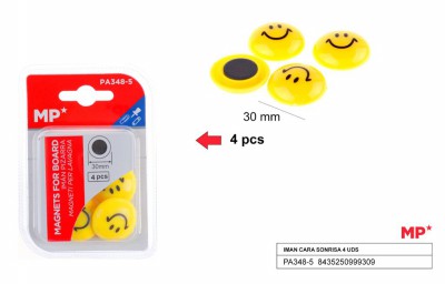 [8435250999309] MAGNETI ROTONDI 30MM 4PZ SMILEY