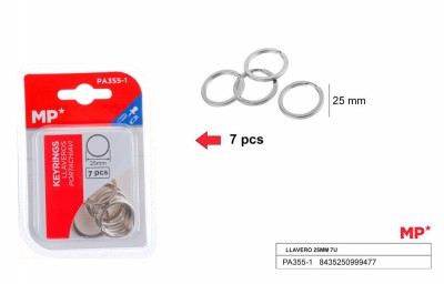 [8435250999477] ANELLI PIATTI PER PORTACHIAVI 25MM 7PZ CROMATI