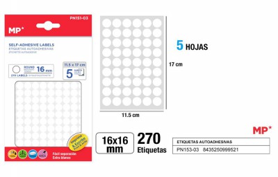 [8435250999521] ETICHETTE ADESIVE ROTONDE STAMPABILI 16MM 270PZ