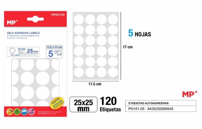 [8435250999545] ETICHETTE ADESIVE ROTONDE STAMPABILI 25MM 120PZ