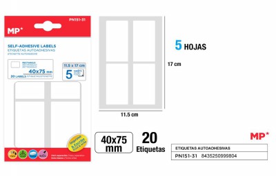 [8435250999804] ETICHETTE ADESIVE STAMPABILI 75X40MM 20PZ BIANC