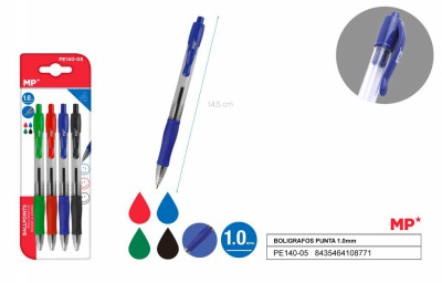 [8435464108771] PENNE SFERA A SCATTO 1.0MM 4PZ 1*R/1*N/1*B/1*V