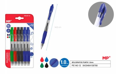 [8435464108788] PENNE SFERA A SCATTO 1.0MM 12PZ 2*R/4*N/4*B/2*V