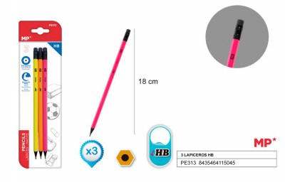 [8435464115045] MATITA HB COL. FLUO + GOMMA 3PZ