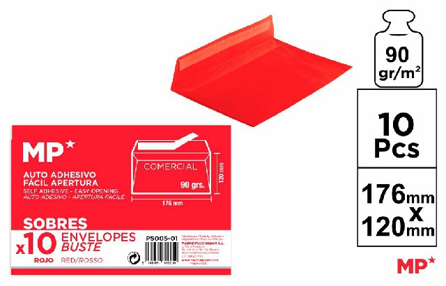 [8435464119210] BUSTA 176X120MM 10PZ ROSSO