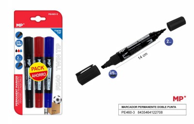 [8435464122708] MARCATORE PERMANENTE DOPPIA PUNTA 3PZ N/R/B