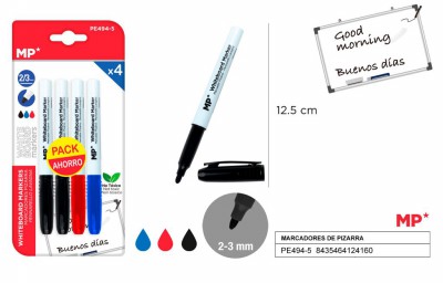 [8435464124160] PENNARELLO LAVAGNA PUNTA TONDA 2/3MM 4PZ 2N/B/R