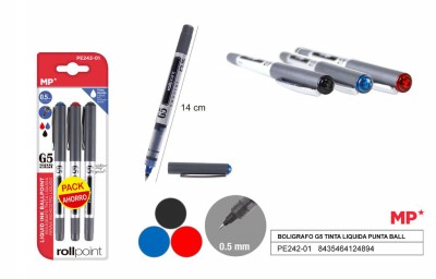 [8435464124894] PENNA INCHIOSTRO LIQUIDO G5 0.5MM 3PZ N/R/B