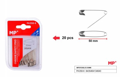 [8435464134640] SPILLI DI SICUREZZA 50MM CONF. 20PZ CROMATI