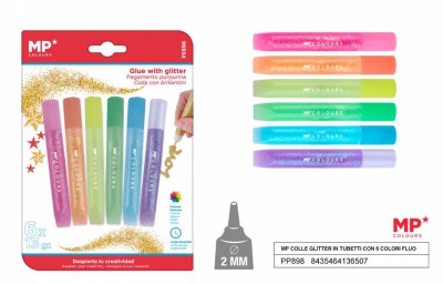 [8435464136507] MP COLLE GLITTER IN TUBETTI CON 6 COLORI FLUO