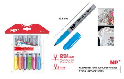 [8435464158929] MARCATORE TESSUTI PUNTA TONDA 2.6MM 6PZ COL.ASS