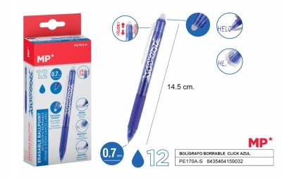 [8435464159032] PENNE CANCELLABILI A SCATTO BLU 12PZ
