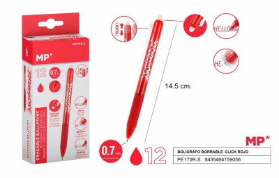 [8435464159056] PENNE CANCELLABILI A SCATTO ROSSO 12PZ