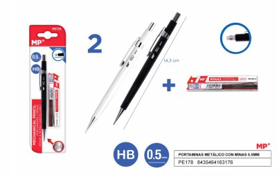 [8435464163176] PORTAMINE METAL A SCATTO 0.5MM + RICARICHE HB