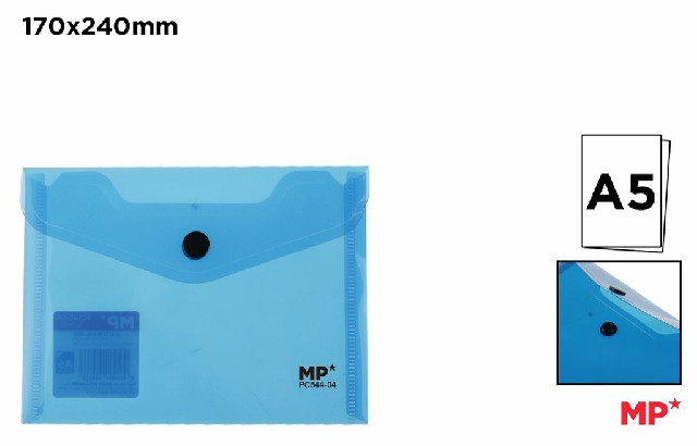 [8435464164203] BUSTA CON BOTTONE SEMITRASP. AZZURRO A5