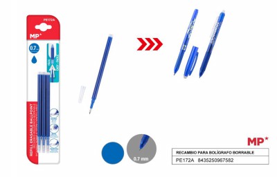 [8435464172192] RICARICA PENNA CANCELLABILE 0.7MM 3PZ BLU