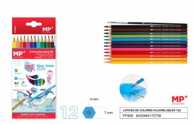 [8435464172758] MATITE COLORATE ACQUERELALBILI+PENNELLO 12 COL.
