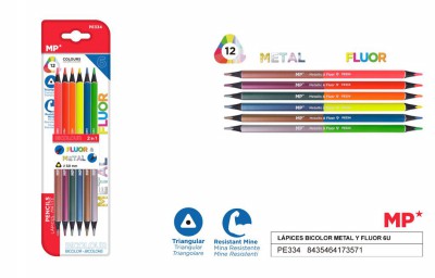 [8435464173571] MATITE FLUO TRIANG. DOPPIA PUNTA 6PZ (12COL)