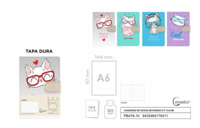 [8435464176411] CERVANTES TACCUINO CHIUSURA MAGN. GATTO 1R A6