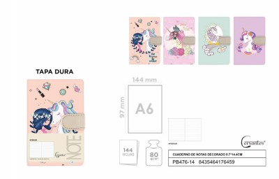 [8435464176459] TACCUINO CON CHIUSURA MAGNETICA UNICORNO A6
