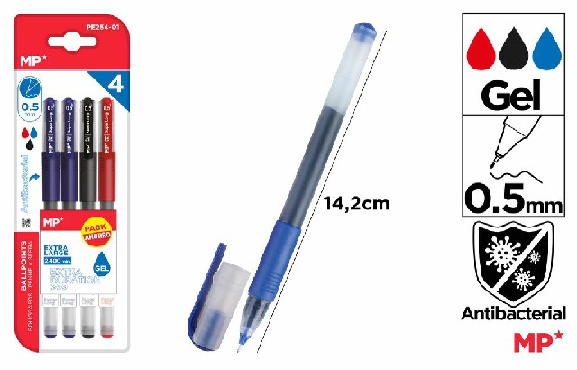 [8435464182818] PENNA GEL 0.5MM ANTIBATTERICO 4PZ B/B/N/R