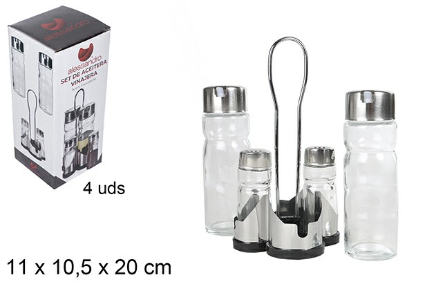 [8435509104751] SET 4 PZ OLIERA SALIERA IN VETRO ACCIAIO