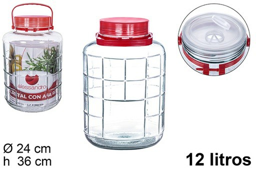 [8435509116532] BARATTOLO IN VETRO CON MANICO ROSSO 12L