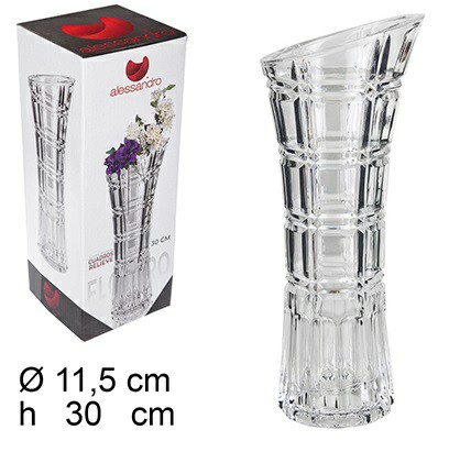 [8435509118215] VASO IN VETRO A SCACCHI IN RILIEVO 30CM