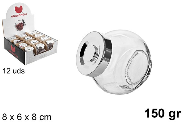 [8435509118499] PORTASPEZIE DI  VETRO  TAPPO ARGENTO 150GR