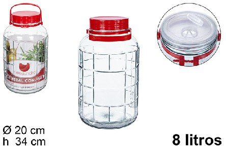 [8435509144986] BARATTOLO DI VETRO CON MANICO ROSSO 8L