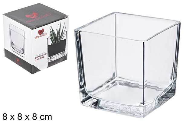 [8435509176833] VASO DI VETRO QUADRATO NATURALE 8CM