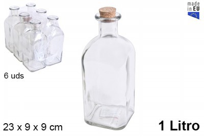 [8435509177908] BOTTIGLIA QUADR. VETRO TAPPO SUGH. 1LT